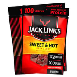 Jack Link's Jack Link’s Beef Jerky, Sweet & Hot, 1.25 oz. Bags, 10 Count – Flavorful Meat Snack for Lunches, 12g of Protein and 100 Calories, Made with 100% Beef - 96% Fat Free, No Added MSG or Nitrates/Nitrites