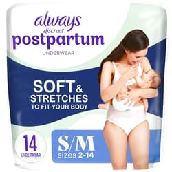 Always Discreet Postpartum and Adult Incontinence Underwear for Women, Small/Medium, Maximum Protection, 14 Count