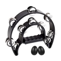 EastRock Double Row Tambourine,Metal Jingles Hand Held Percussion-Half Moon Tambourine for Adults, KTV, Party Black
