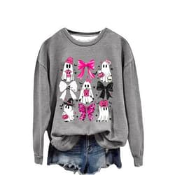 Generic Womens Halloween Pumpkin Sweatshirts Spooky Ghost Graphic Sweatshirt Funny Long Sleeve Pullover Cute Goth Clothing