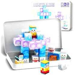 QOUBAI 45PCS Mini Magnetic Blocks Travel Toys, Magnet Building Cubes Tiles Set with Portable Iron Case, Learning Activities Gifts for Kids Toddlers Boys & Girls Ages 3-8 (Ice World)