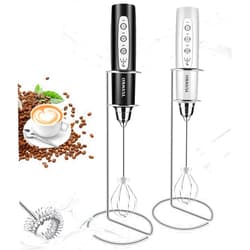 YUSWKO Rechargeable Milk Frother for Coffee with Stand, Handheld Drink Mixer with 3 Heads 3 Speeds Electric Stirrers for Latte, Cappuccino, Hot Chocolate, Egg