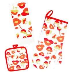 Firstall Oven Mitts and Potholders Dish Towles Set 100% Cotton for Perfect for Gifting, Baking, and Everyday Cooking Durable Heat Resistant for Kitchen and Machine Washable (3-Piece Red Flower)