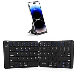 Samsers Foldable Bluetooth Keyboard - Portable Wireless Keyboard with Stand Holder, Rechargeable Full Size Ultra Slim Keyboard Compatible IOS Android Windows Smartphone Tablet and Laptop-Black