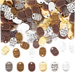PH PandaHall 360 pcs 6 Colors Metal Handmade Tags, 11x8mm Made with Love Tag Pendant Charm Message Love Charms, Tibetan Style for Bracelet Necklace Earrings DIY Crafts Jewelry Making Mother's Day