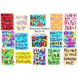 WordPosters Addiction Sobriety Wall Art - SET of 14 - Wall Art Posters 12 Steps Sober Positive Recovery Affirmation Gift AA NA Maximalist Decor