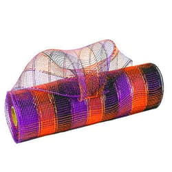 JStnana Purple Orange Black Stripe Deco Mesh Ribbon 10 inch for Wreath Making Supplies, Metallic Foil Burlap Deco Mesh Fabric Crafts Decorative Mesh for Thanksgiving Halloween Fall Wreath 30 Feets