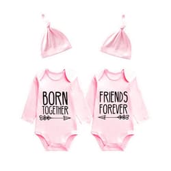 YSCULBUTOL Baby Twins Bodysuits Best Friends Forever Baby Clothes Set with Bibs Girl Outfit with hat