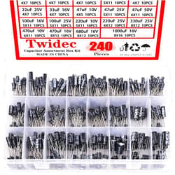 Twidec/24 Values Aluminum Electrolytic Capacitor Assortment Box Kit 240Pcs 0.1uF-1000uF Different Range 10V/16V/25V/50V Radial Leads Electrolytic Capacitors Set
