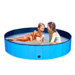 Joyshare Large Dog Pool - Foldable Dog Swimming Pool - Pet Baby Kiddie Bathtub Pool Hard Plastic for Dogs Cats and Kids, Blue (L - 63