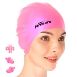 Firesara Swim Cap, Original Updated Swimming Cap 3D Ergonomic Design Comfortable Durable Ear Protection for Women Kids Men Adults Boys Girls for Long or Short Hair with Nose Clip and Ear Plugs