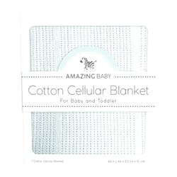 Amazing Baby Cellular Blanket, Premium Cotton Knit, Ultra Soft, Breathable, Cozy Gift for Baby Boys and Girls, Favorite Toddler Blanket, 44 x 44 inches (112 x 112 cm), Soft Blue
