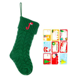 ZGCYSMHT Christmas Stockings Personalized Custom Initials 18 Inches Knitted Christmas Stockings with Letter Fireplace Hanging Monogram Xmas Stockings for Kids,Family Holiday Party Decoration（Green J）