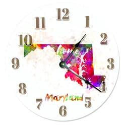 Sugar Vine Art Maryland State Silent Non Ticking Round Battery Operated Handmade Hanging Large 10.5 Inch Wall Clock for Bedroom Office Cottage Decoration