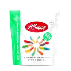 Albanese World's Best Sour 12 Flavor Mini Gummi Worms Candy, 32 Oz Bag
