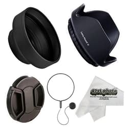 47th Street Photo Deluxe Universal DSLR Camera Lens Hood Set with Hard-Shell Pedal and Collapsible Rubber Lens Hoods, Replacement Lens Cap & Leash Keeper for 58mm Lenses Including Anti-Static Microfiber Cleaning Cloth