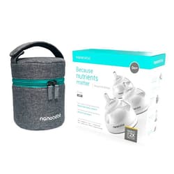 NANOBÉBÉ Nanobebe Breastmilk Baby Bottle Bundled with Travel Cooler, Grey Breast Milk Bottle 3-Pack (5oz) and Travel Cooler Bag, Ice Pack Included (12 Items)