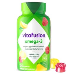Vitafusion Omega-3 Gummy Vitamins, Berry Lemonade Flavored, Heart Health Vitamins(1) With Omega 3 EPA/DHA and Vitamins A, C, D and E, America’s Number 1 Vitamin Brand, 60 Day Supply, 120 Count