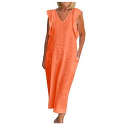 Eduavar Maxi Dress for Women Beach Vacation, Summer Dresses for Women Casual Loose V Neck Sleeveless Long Dress with Pockets