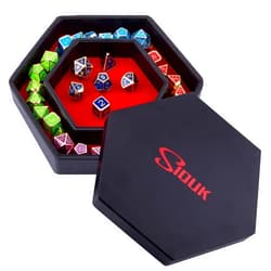 SIQUK Dice Tray with Lid Hexagon Dice Rolling Tray Dice Holder for Dice Games Like RPG, DND and Other Table Games, Red