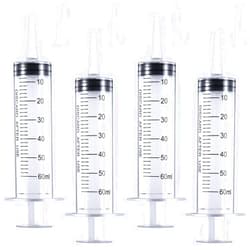 LabAider 4 Pack 60mL Large Syringe for Liquid with Tip Cap, Individually Sterile Sealed Plastic Liquid Syringes with Measurement for Scientific Labs, Measuring Liquids, Feed Pets, Medical Student, Oil or Glue