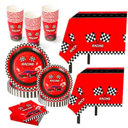 Childom 102 PCS Racing Car Tableware Sets,Race Car Birthday Party Supplies,Disposable Racing Car Tablecloths,Plates Cups Napkins,Car Themed Tableware Set for Boys Birthday,Kids Party,Race Car Party Decoration
