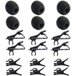 AUGSUN 18Pcs Lapel Microphone Clips Replacement Kit, 6Pcs Lavalier Mic Clips Metal Tie Clips Lavalier Microphone Clips, 6Pcs Windscreen Foam Cover and 6Pcs Plastic Wire Clips