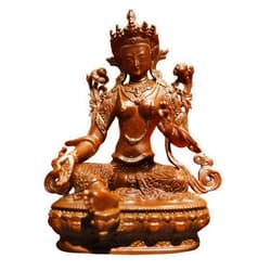AksharaPadma Small Buddha Statue Indoor, Handmade Pure Copper Buddha Statues for Home Decor, Vintage Office Bedroom Shelf Decor Entryway (Green Tara)