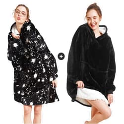 Aemilas Wearable Blanket Hoodie for Adult Black + Comfy Hooded Blanket Black and White