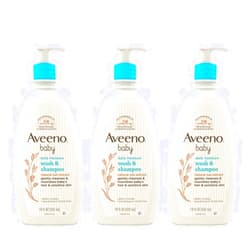 Aveeno Baby Daily Moisture Gentle Bath Wash & Shampoo with Natural Oat Extract, Hypoallergenic, Tear-Free & Paraben-Free Formula For Sensitive Hair & Skin, Lightly Scented, 18 fl. oz (Pack of 3) Wash & Shampoo (Pack of 3)
