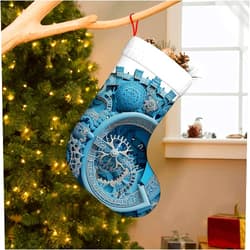 Yioniii Christmas Stockings,Huge Blue Mechanical Clock Pattern，18 Inches White Cuff Christmas Stockings for Family Christmas Decoration Holiday Party Decor，Blue
