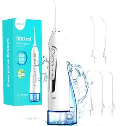 COSLUS Water Dental Flosser Teeth Pick: Portable Cordless Oral Irrigator 300ML Rechargeable Travel Irrigation Cleaner IPX7 Waterproof Electric Flossing Machine for Teeth Cleaning C20(F5020E) White