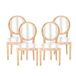 Christopher Knight Home Phinnaeus Dining Chair Set, Set of 4,Wood, Gray Stripes + Light Beige + Natural
