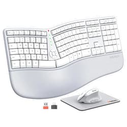 MEETION Ergonomic keybaord and Mouse Combo, Wireless Rechargeable Keyboard and Mouse Set, Ergo Split Keyboard, Wireless Vertical Mouse, for Windows Gray White