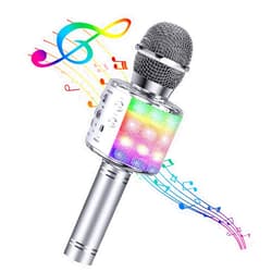 BlueFire 4 in 1 Karaoke Wireless Microphone with LED Lights, Portable Microphone for Kids, Great Gifts Toys for Kids, Girls, Boys and Adults (Silver)