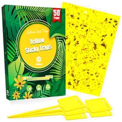 Gideal 50-Pack Dual-Sided Yellow Sticky Traps for Flying Plant Insect Such as Fungus Gnats, Whiteflies, Aphids, Leafminers,Thrips - (6x8 Inches, Included 50pcs Twist Ties)