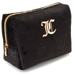 Juicy Couture Black Makeup Bag Cosmetics Organizer Travel Essentials Zip Top Wedge Velour Heart Crown