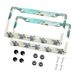 HOSNYE Sea Turtle License Plate Frame Beach and Ocean Metal 2 Pcs 2 Holes Black Licenses Plates Frames Front Licenses Plate Covers Car Tag Frame for Women Men US Vehicles