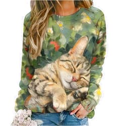 DMOYALA Cat Sweatshirts for Women Cute Cat Sweater Graphic Crewneck Sweatshirts Oversized Novelty Funny Sweatshirts Sweater