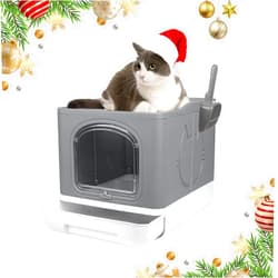 Pet Prime Covered Cat Litter Box for Indoor Cats, Anti-Splashing Large Enclosed Litter Box with Lid Top Side Entry Deep Drawer Kitty Litter Pan with Scoop Easy Cleaning