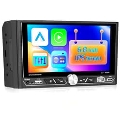 EKAT Double Din Stereo with Wireless Carplay and Android Auto - 6.8 Inch HD Touch Screen Car Audio Receivers with EQ/Mirror Link/FM/AM RDS Radio/USB/Fast Charging/SWC + Rear View Camera