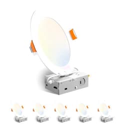 Amico 6 Pack 6 Inch 5CCT Ultra-Thin LED Recessed Ceiling Light with Junction Box, 2700K/3000K/3500K/4000K/5000K Selectable, 12W Eqv 110W 1050LM Brightness Dimmable Canless Wafer Downlight, ETL & FCC