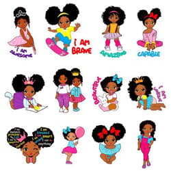 Junkin 12 Pcs Black Girl Iron on Patches T Shirt Iron on Transfer Decals Clothing Stickers for DIY Women Girl Coat Backpack Jackets Decoration (Classic Style)