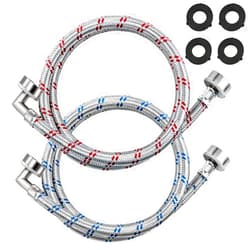 Beaquicy 4FT Stainless Steel Washer Hoses with 90 Degree Elbows by Beaquicy - 2 Pack No-Lead Burst Proof Hot & Cold Water Connection Inlet Washer Supply Lines