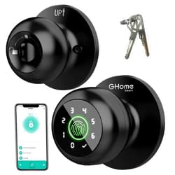 GHome Smart Fingerprint Door Lock, 4 in 1 Smart Fingerprint Door Knob with Keypad, App Control, Auto Lock, Biometric Door Knob with Lock for Bedroom, Apartment, Garage, Home & Office