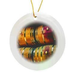 3dRose Circle Porcelain Ornament - Sunlight illuminates Wine Barrels in a Walla Walla, WA, Winery. Winery