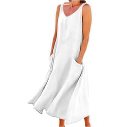 Generic Women's Plus Size Summer Dresses Linen 2025 Trendy Sleeveless Long Dress Print Sundress Beach Vacation Maxi Dresses