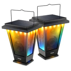 pohopa Bluetooth Speakers Waterproof, Solar Powered 2 Packs True Wireless Stereo Sound 20W Auto Dual Pairing Indoor Outdoor Speakers with 20 Piece Sound Responsive Colored LED Lights, Richer Bass