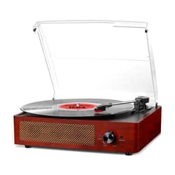 Cotsoco Vinyl Record Player 3-Speed Bluetooth Suitcase Portable Belt-Driven Record Player with Built-in Speakers RCA Line Out AUX in Headphone Jack Vintage Turntable Brown Coffee
