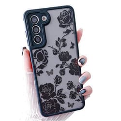 MINSCOSE for Samsung Galaxy S22 Case,Cute Rose Flower Aesthetic Floral Pattern Print,Slim Thin Girly Phone Case Matte Back Protective Shockproof Cover for Women Girls for S22 6.1''-Black